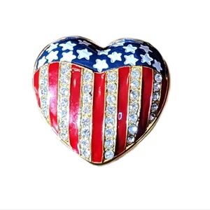 Patriotic Rhinestoned Heartshaped Stars and Stripes Pill Box